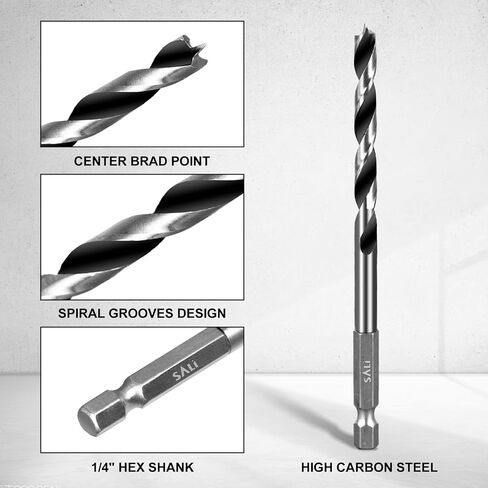 SALI Brad Point Drill Bits Set10pcs 3/16“*2+1/4"*2+5/16“*2+3/8"*2+1/2“*2 Carbon Steel Wood Drill Bit Set with 1/4" Hex Shank for Hardwood, Plywood, Plastic Round Holes in All Types of Wood in Saudi Arabia