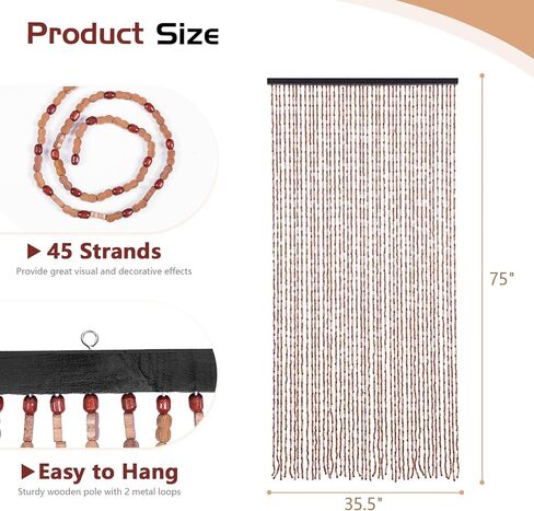 Handmade Beaded Door Curtain for Doorway Boho Hanging Door Bead Curtain for Hallway Closet Bedroom Living Room Divider Hippie Aesthetic Room Decor, 35.5 x 75 Inches Brown in Saudi Arabia