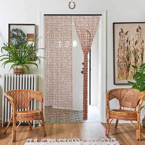 Handmade Beaded Door Curtain for Doorway Boho Hanging Door Bead Curtain for Hallway Closet Bedroom Living Room Divider Hippie Aesthetic Room Decor, 35.5 x 75 Inches Brown in Saudi Arabia