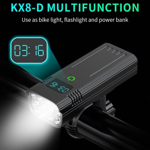 أضواء الدراجة الأمامية والخلفية لركوب الليل، 5200 مللي أمبير USB قابلة للشحن 8 مصابيح LED للدراجة، مقاومة للماء IPX5، ميزة (KX8-D) in Kuwait