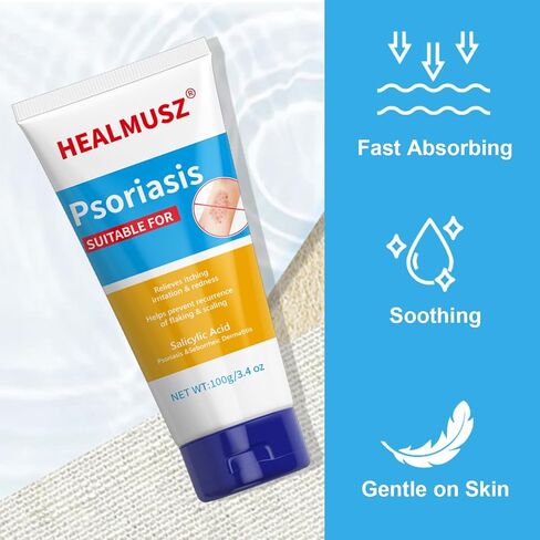 كريم الصدفية - أقصى قوة 4% كريم تخفيف الصدفية بحمض الساليسيليك، كريم التهاب الجلد الدهني، الطفح الجلدي، مضاد للحكة، الاحمرار، التقشر، التقشر، تخفيف سريع المفعول للتهيج - 3.4 أونصة in Kuwait