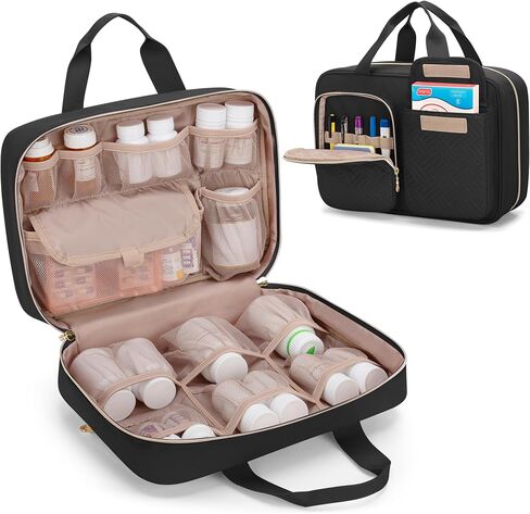 Damero Medicine Bottle Organizer, Pill Bottles Organizer Storage Medication Travel Bag for Prescription Bottles, Medical Supplies, Black in Saudi Arabia