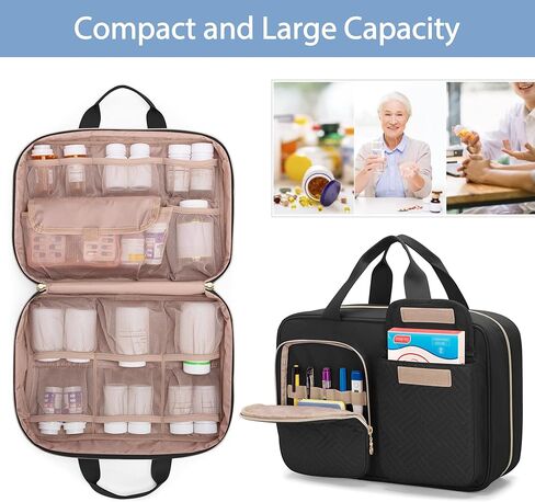 Damero Medicine Bottle Organizer, Pill Bottles Organizer Storage Medication Travel Bag for Prescription Bottles, Medical Supplies, Black in Saudi Arabia