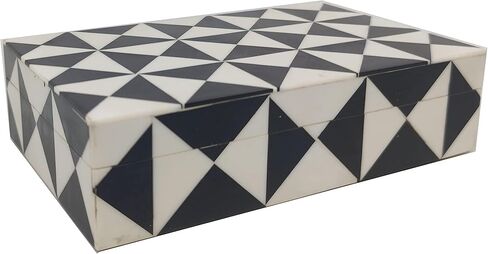 صندوق منظم المجوهرات للتخزين التذكاري باللونين الأبيض والأسود، صندوق مصنوع يدويًا للهدايا، الحجم: 8 × 5 × 2 بوصة in Kuwait