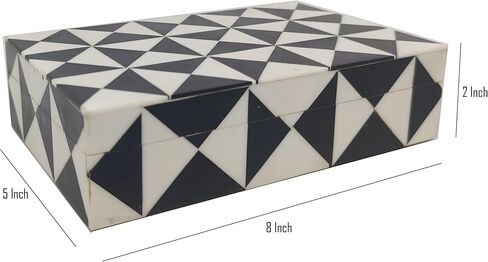 صندوق منظم المجوهرات للتخزين التذكاري باللونين الأبيض والأسود، صندوق مصنوع يدويًا للهدايا، الحجم: 8 × 5 × 2 بوصة in Kuwait