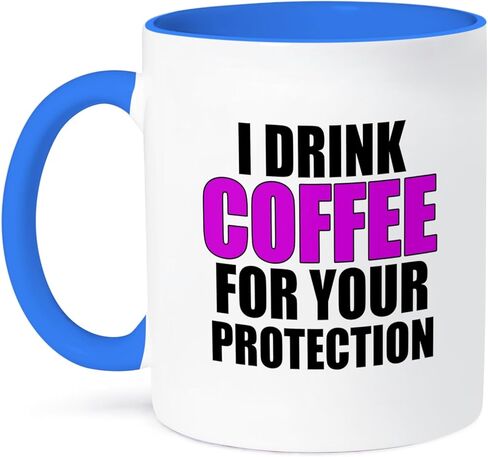 3dRose I Drink Coffee For Your Protection، كوب أسود أزرق اللون بلونين، 11 أونصة in Saudi Arabia