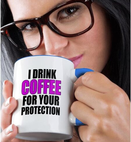 3dRose I Drink Coffee For Your Protection، كوب أسود أزرق اللون بلونين، 11 أونصة in Saudi Arabia