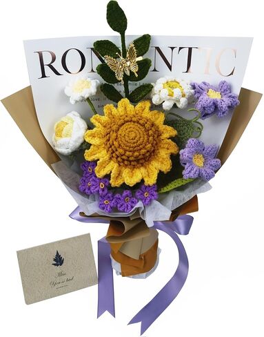 Crochet Flower Bouquet - Handmade Knitted Artificial Flowers - Crochet Sunflower to Friend Father Mom Teacher for Graduation/Birthday/Valentine's Day, Home Decor(Golden Purple) in Saudi Arabia