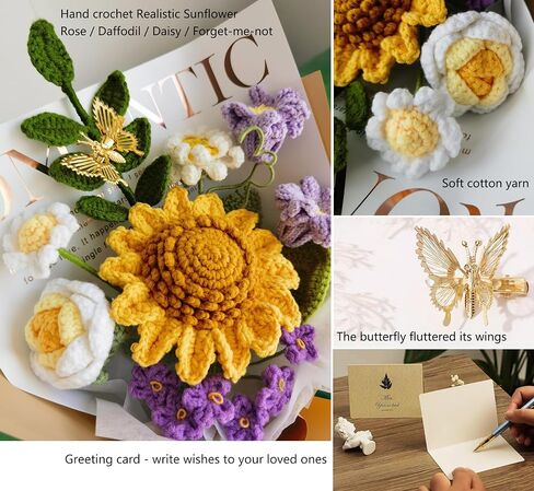 Crochet Flower Bouquet - Handmade Knitted Artificial Flowers - Crochet Sunflower to Friend Father Mom Teacher for Graduation/Birthday/Valentine's Day, Home Decor(Golden Purple) in Saudi Arabia