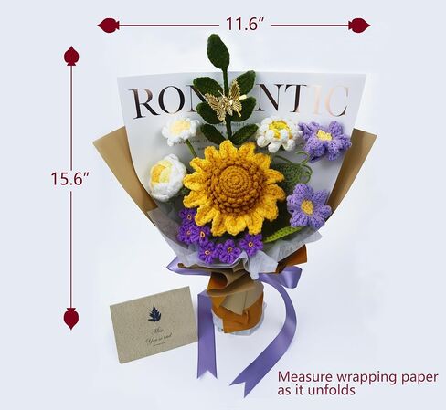 Crochet Flower Bouquet - Handmade Knitted Artificial Flowers - Crochet Sunflower to Friend Father Mom Teacher for Graduation/Birthday/Valentine's Day, Home Decor(Golden Purple) in Saudi Arabia