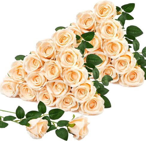 Serwalin 30pcs Artificial Roses Flowers, Orange Roses with Long Stems Realistic Fake Silk Roses Flowers for DIY Wedding Bouquet Arrangement Centerpieces Party Home Table Decorations in Kuwait