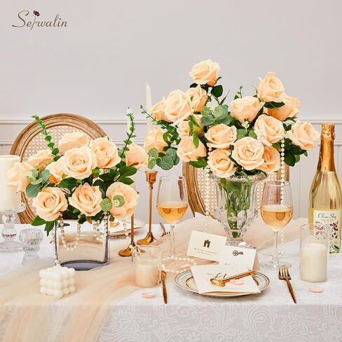Serwalin 30pcs Artificial Roses Flowers, Orange Roses with Long Stems Realistic Fake Silk Roses Flowers for DIY Wedding Bouquet Arrangement Centerpieces Party Home Table Decorations in Kuwait