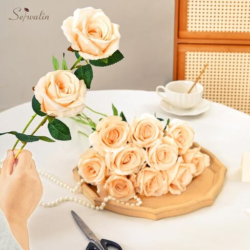 Serwalin 30pcs Artificial Roses Flowers, Orange Roses with Long Stems Realistic Fake Silk Roses Flowers for DIY Wedding Bouquet Arrangement Centerpieces Party Home Table Decorations in Kuwait