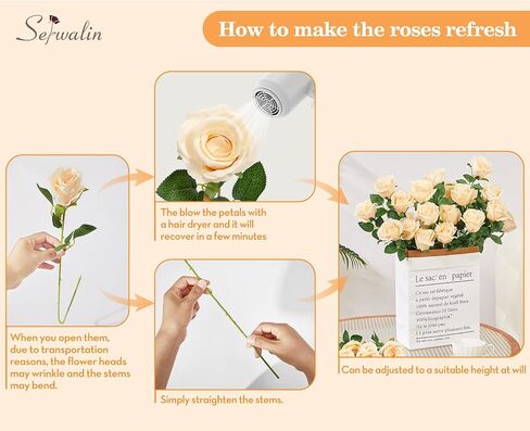 Serwalin 30pcs Artificial Roses Flowers, Orange Roses with Long Stems Realistic Fake Silk Roses Flowers for DIY Wedding Bouquet Arrangement Centerpieces Party Home Table Decorations in Kuwait