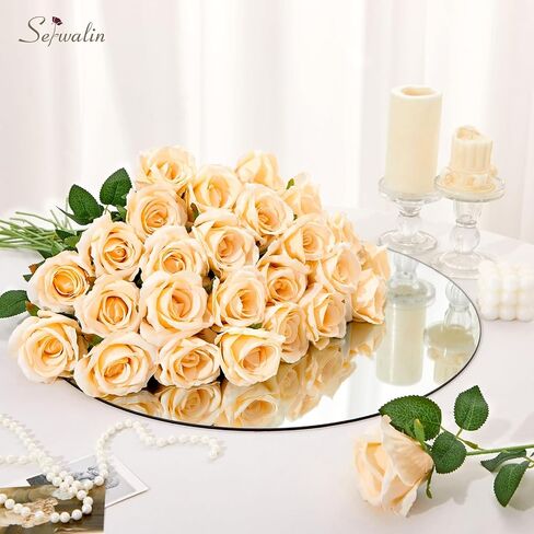 Serwalin 30pcs Artificial Roses Flowers, Orange Roses with Long Stems Realistic Fake Silk Roses Flowers for DIY Wedding Bouquet Arrangement Centerpieces Party Home Table Decorations in Kuwait