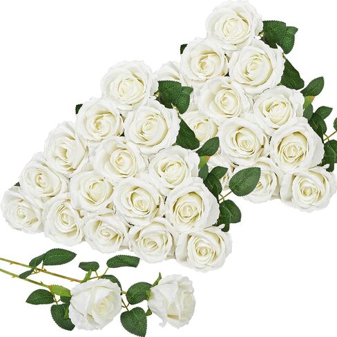 Serwalin 30pcs Artificial Roses Flowers, Orange Roses with Long Stems Realistic Fake Silk Roses Flowers for DIY Wedding Bouquet Arrangement Centerpieces Party Home Table Decorations in Kuwait