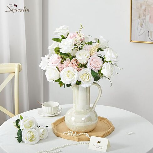Serwalin 30pcs Artificial Roses Flowers, Orange Roses with Long Stems Realistic Fake Silk Roses Flowers for DIY Wedding Bouquet Arrangement Centerpieces Party Home Table Decorations in Kuwait