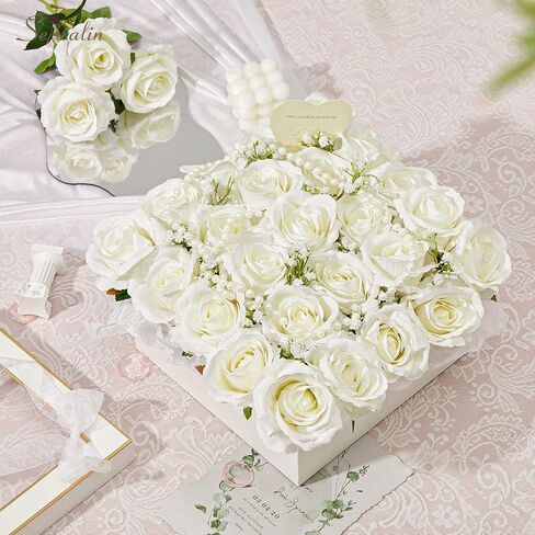 Serwalin 30pcs Artificial Roses Flowers, Orange Roses with Long Stems Realistic Fake Silk Roses Flowers for DIY Wedding Bouquet Arrangement Centerpieces Party Home Table Decorations in Kuwait