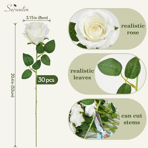 Serwalin 30pcs Artificial Roses Flowers, Orange Roses with Long Stems Realistic Fake Silk Roses Flowers for DIY Wedding Bouquet Arrangement Centerpieces Party Home Table Decorations in Kuwait