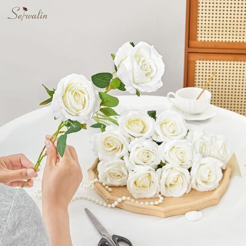 Serwalin 30pcs Artificial Roses Flowers, Orange Roses with Long Stems Realistic Fake Silk Roses Flowers for DIY Wedding Bouquet Arrangement Centerpieces Party Home Table Decorations in Kuwait