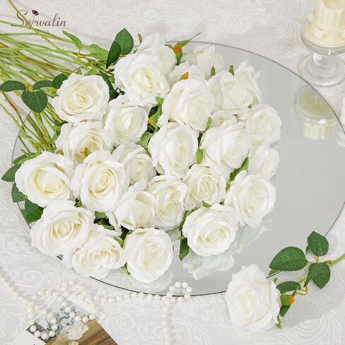Serwalin 30pcs Artificial Roses Flowers, Orange Roses with Long Stems Realistic Fake Silk Roses Flowers for DIY Wedding Bouquet Arrangement Centerpieces Party Home Table Decorations in Kuwait