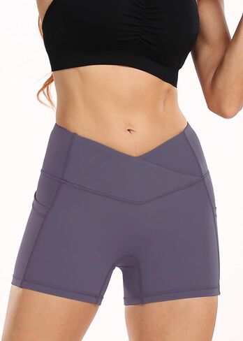 CADMUS Women's Gym Shorts Naked Feeling 3'' Workout Running Spandex Booty Shorts, 1038, Thistle & lavender & Turquoise,M in Kuwait
