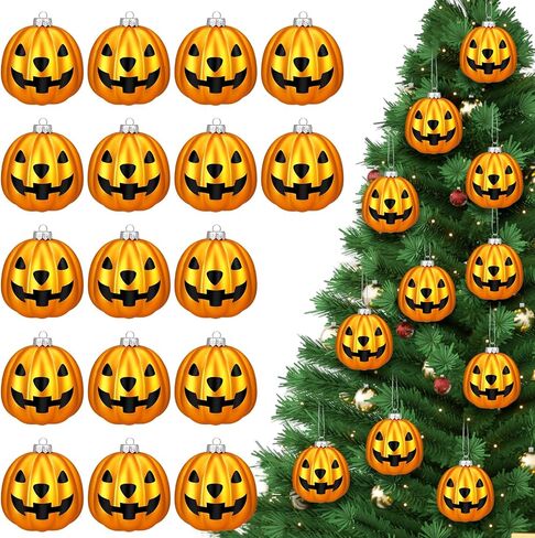 Zhanmai Halloween Ornaments Jack O Lantern Tree Decorations Plastic Pumpkin Decor Night Christmas Tree Ornaments Decorative Hanging Ornaments(Black, White,24 Pcs) in Saudi Arabia