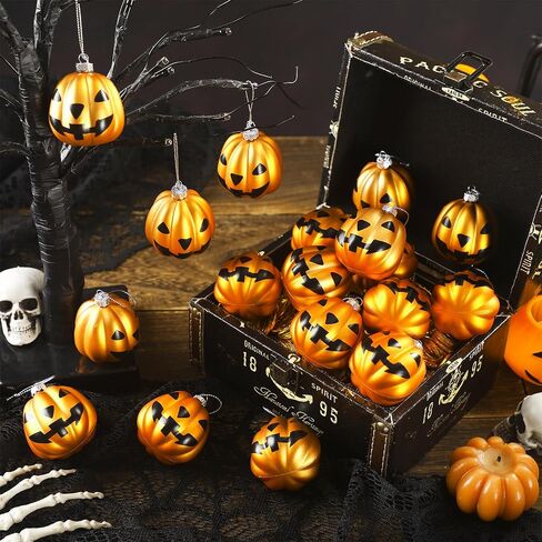 Zhanmai Halloween Ornaments Jack O Lantern Tree Decorations Plastic Pumpkin Decor Night Christmas Tree Ornaments Decorative Hanging Ornaments(Black, White,24 Pcs) in Saudi Arabia