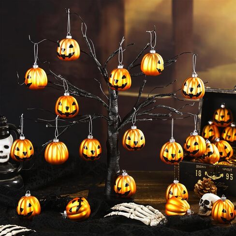 Zhanmai Halloween Ornaments Jack O Lantern Tree Decorations Plastic Pumpkin Decor Night Christmas Tree Ornaments Decorative Hanging Ornaments(Black, White,24 Pcs) in Saudi Arabia