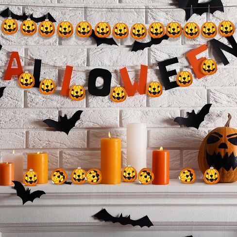 Zhanmai Halloween Ornaments Jack O Lantern Tree Decorations Plastic Pumpkin Decor Night Christmas Tree Ornaments Decorative Hanging Ornaments(Black, White,24 Pcs) in Saudi Arabia