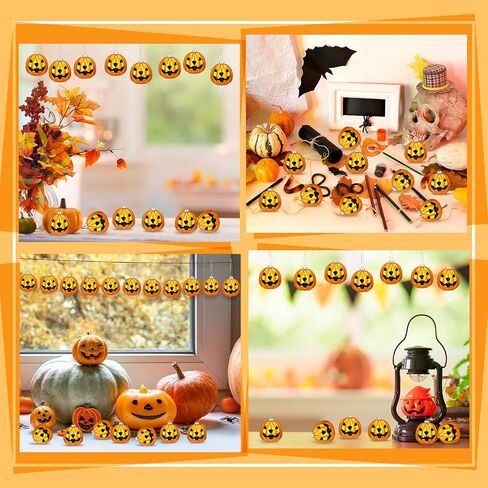Zhanmai Halloween Ornaments Jack O Lantern Tree Decorations Plastic Pumpkin Decor Night Christmas Tree Ornaments Decorative Hanging Ornaments(Black, White,24 Pcs) in Saudi Arabia