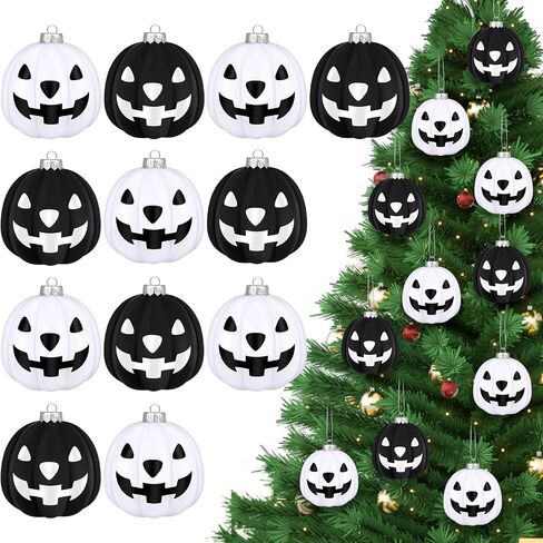 Zhanmai Halloween Ornaments Jack O Lantern Tree Decorations Plastic Pumpkin Decor Night Christmas Tree Ornaments Decorative Hanging Ornaments(Black, White,24 Pcs) in Saudi Arabia