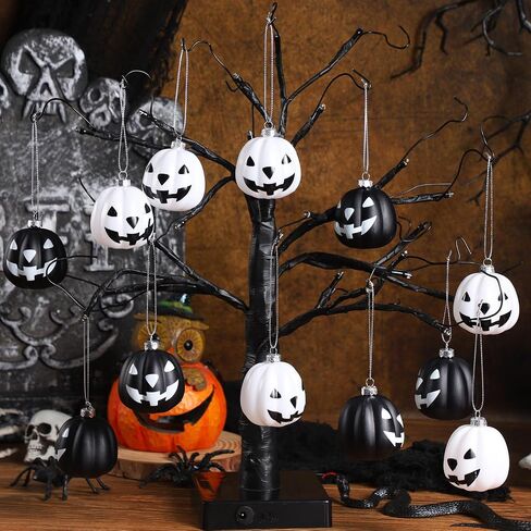 Zhanmai Halloween Ornaments Jack O Lantern Tree Decorations Plastic Pumpkin Decor Night Christmas Tree Ornaments Decorative Hanging Ornaments(Black, White,24 Pcs) in Saudi Arabia