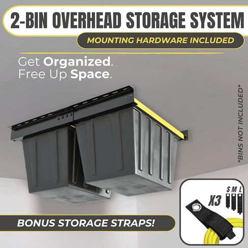 Overhead Garage Storage Rack for Tote Bins - Organization System for 3 Containers - Adjustable Ceiling Mount Rails - Supports Heavy-Duty 17/27 Gallon Bins - Alloy Steel (3 Sets) in Kuwait