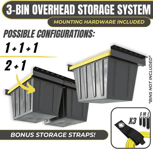 Overhead Garage Storage Rack for Tote Bins - Organization System for 3 Containers - Adjustable Ceiling Mount Rails - Supports Heavy-Duty 17/27 Gallon Bins - Alloy Steel (3 Sets) in Saudi Arabia