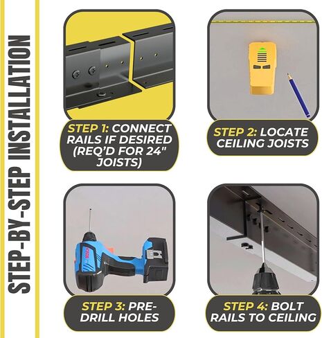 Overhead Garage Storage Rack for Tote Bins - Organization System for 3 Containers - Adjustable Ceiling Mount Rails - Supports Heavy-Duty 17/27 Gallon Bins - Alloy Steel (3 Sets) in Kuwait