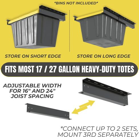 Overhead Garage Storage Rack for Tote Bins - Organization System for 3 Containers - Adjustable Ceiling Mount Rails - Supports Heavy-Duty 17/27 Gallon Bins - Alloy Steel (3 Sets) in Saudi Arabia