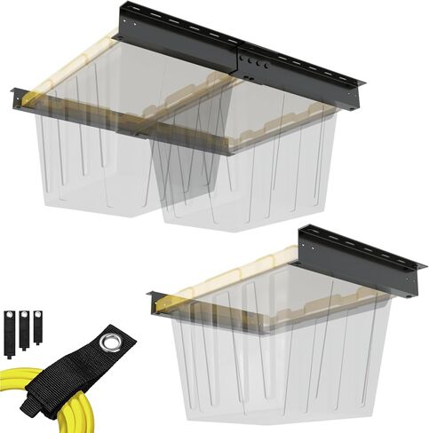 Overhead Garage Storage Rack for Tote Bins - Organization System for 3 Containers - Adjustable Ceiling Mount Rails - Supports Heavy-Duty 17/27 Gallon Bins - Alloy Steel (3 Sets) in Saudi Arabia