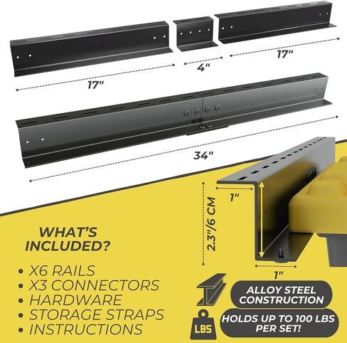 Overhead Garage Storage Rack for Tote Bins - Organization System for 3 Containers - Adjustable Ceiling Mount Rails - Supports Heavy-Duty 17/27 Gallon Bins - Alloy Steel (3 Sets) in Saudi Arabia
