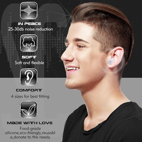 زوجان من سدادات الأذن للنوم وتقليل الضوضاء والحماية من الحساسية وقابلة لإعادة الاستخدام وسدادات أذن عالية الدقة من السيليكون المرن الناعم وسدادات النوم الصامتة للحفلات والسفر والعمل 25-30 ديسيبل، باللون الأبيض in Kuwait