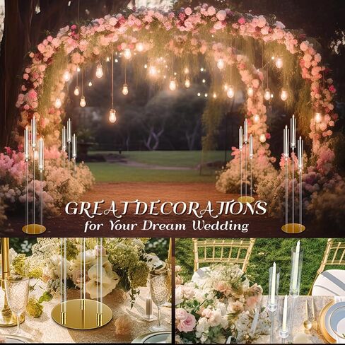 Tessco 6 Set 42.1" Acrylic Floor Candelabra Centerpieces 3 Arm Acrylic Candle Holder with Clear Lampshade Gold Metal Base Tall Candelabra for Wedding Birthday Dinner Party Home Fit 0.8" LED Candle in Saudi Arabia