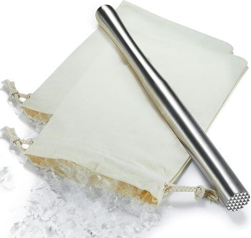 12.5" Stainless Steel Cocktail Muddler with Lewis Ice Bag Kit, Extra long Muddler for Ice Crusher Creating for Making Mojitos, Mint Drinks - Idea for Home Bar, Bartender in Saudi Arabia