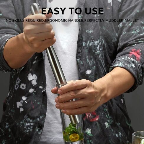 12.5" Stainless Steel Cocktail Muddler with Lewis Ice Bag Kit, Extra long Muddler for Ice Crusher Creating for Making Mojitos, Mint Drinks - Idea for Home Bar, Bartender in Saudi Arabia