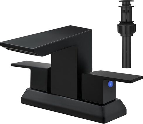 BESy حوض الحمام الأسود Facuet 4 بوصة صنبور الحمام المركزي مع استنزاف المنبثقة ماتي صنبور الحمام الأسود 2 مقابض 3 فتحات مع خراطيم إمدادات cuPC، شنت سطح السفينة in Kuwait