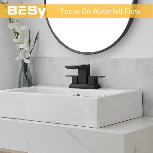 BESy حوض الحمام الأسود Facuet 4 بوصة صنبور الحمام المركزي مع استنزاف المنبثقة ماتي صنبور الحمام الأسود 2 مقابض 3 فتحات مع خراطيم إمدادات cuPC، شنت سطح السفينة in Kuwait