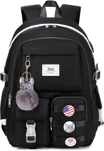 حقيبة ظهر مدرسية للفتيات، مجموعة حقيبة ظهر لطيفة للنساء، حقيبة كتب أنيقة مع حقيبة أقلام وحقيبة غداء باللون الأسود in Kuwait