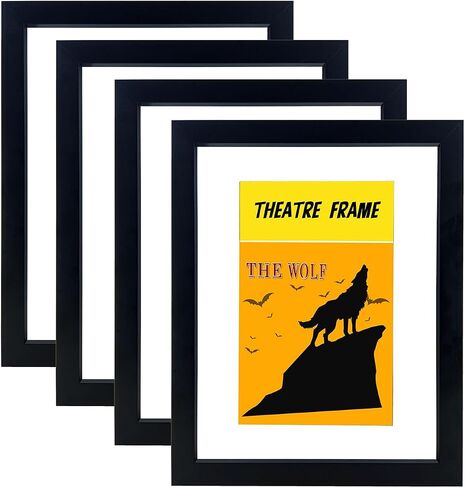 4 Packs,Theatre bill Frame with Real Glass,Black Theatre Frame,Holds 5.5x8.5 inch Media with Installed Hanger and Easel (4, Black Frame) in Saudi Arabia