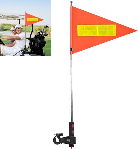 Golf Cart Flag Pole Reflective Orange Safety Flag 8.7 x 11.8 Inch Golf Cart Accessories 47.2 Inch Telescopic Pole Golf Cart Flag Mount Wheelchairs High Visibility Safety Flag in Saudi Arabia