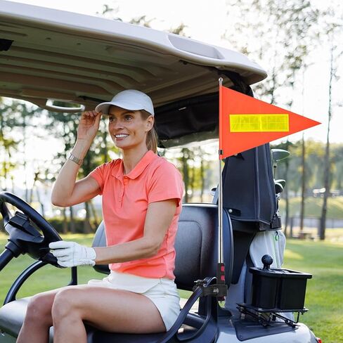 Golf Cart Flag Pole Reflective Orange Safety Flag 8.7 x 11.8 Inch Golf Cart Accessories 47.2 Inch Telescopic Pole Golf Cart Flag Mount Wheelchairs High Visibility Safety Flag in Saudi Arabia