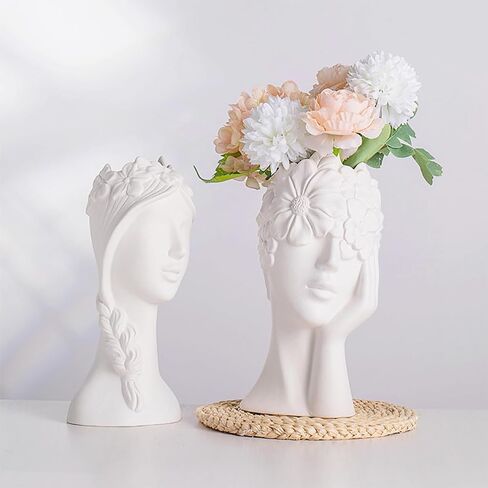 White Ceramic Vase, Ceramics Statue Flower Vase Female Form Head Half Body Bust Vases Minimalism Modern Nordic Style Flower Vase for Wedding Dinner Table Living Room Office Decor (Peaceful) in Saudi Arabia